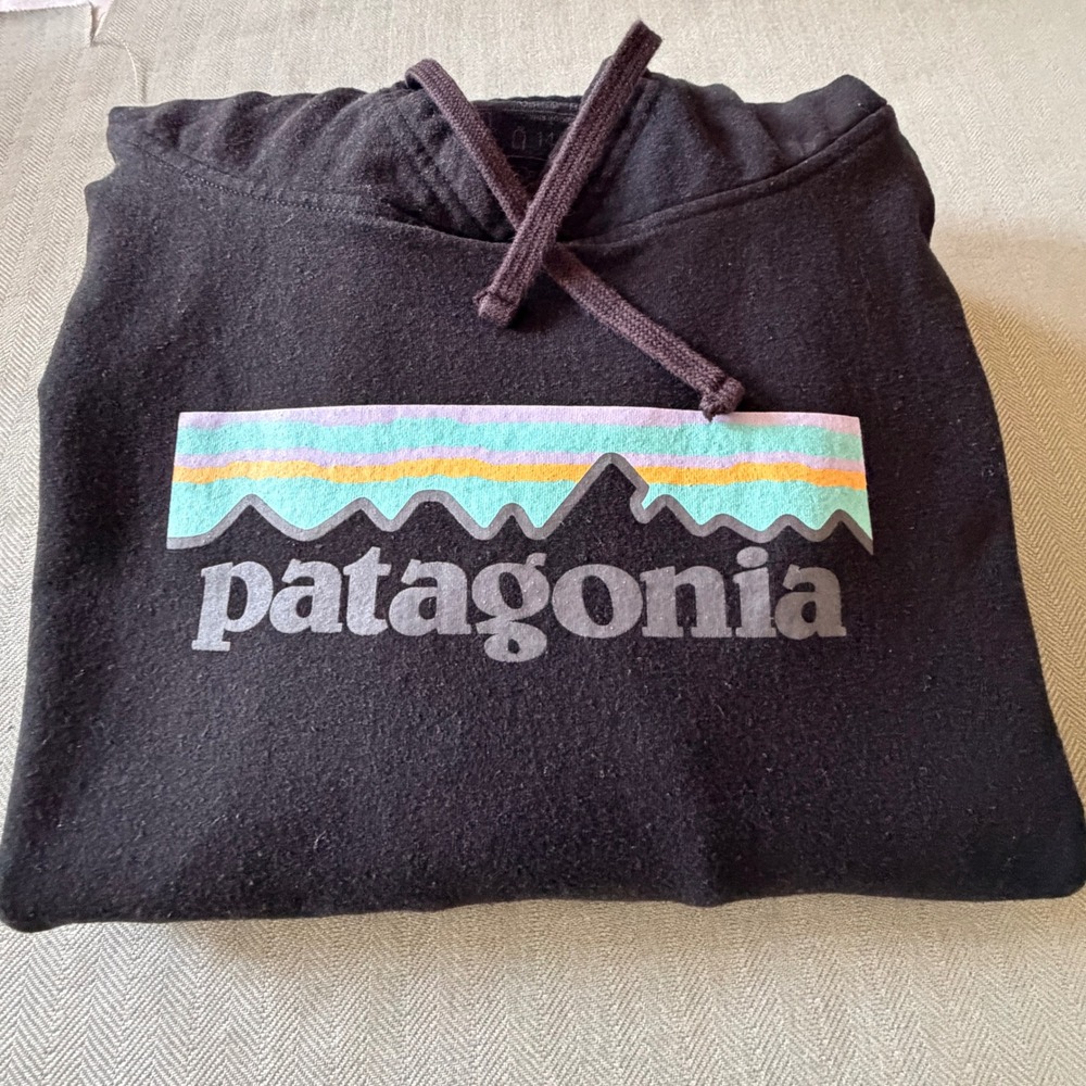 Patagonia Womens L Black Graphic Logo Hoodie w/ Pocket